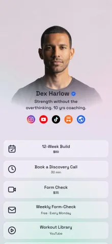 Example link in bio page for a trainer