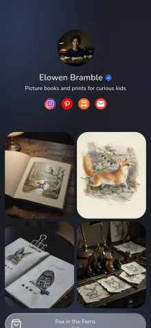Example link in bio page for an illustrator