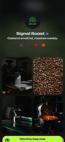 Example link in bio page for a coffee roaster